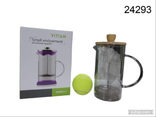 Imagen de CAFETERA VIDRIO C/EMBOLO TAPA MADERA 600ML 4.25